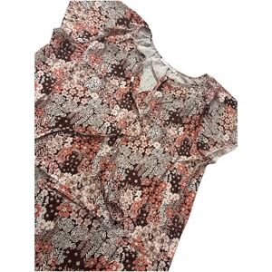 SIMPLE FUN Blue Floral Boho Blouse Ruffled Sleeves Women's MEDIUM